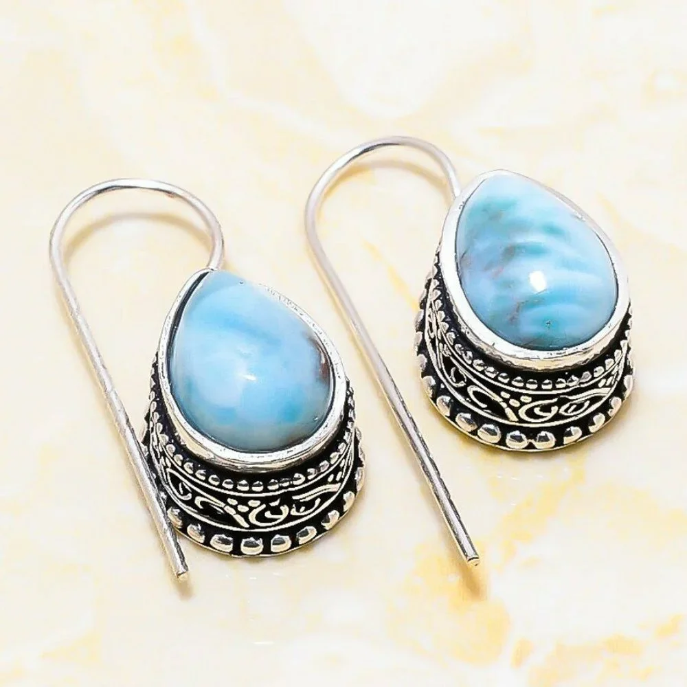 Handmade Stamped 925 Republic Larimar, Garnet Gemstone Necklace & Earring Set - Picture 5 of 7